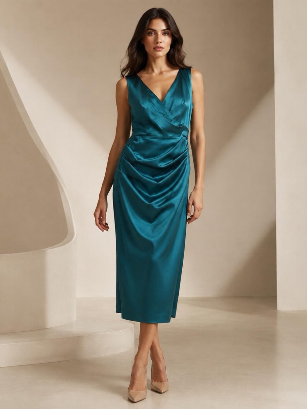 Talbot Runhof Teal Satin Dress